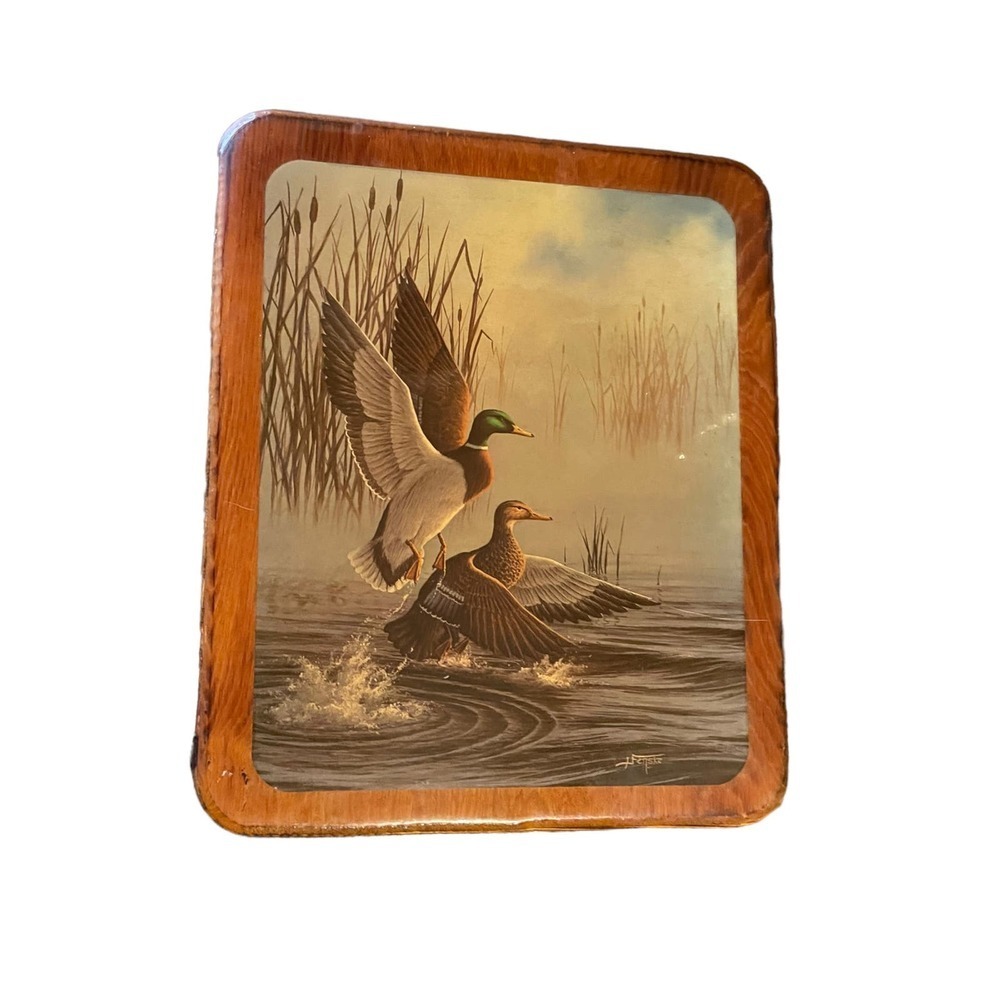 Henske Mallard Ducks Wall Wood Plaque Handmade Marsh Cattails Water - Picture 2 of 3